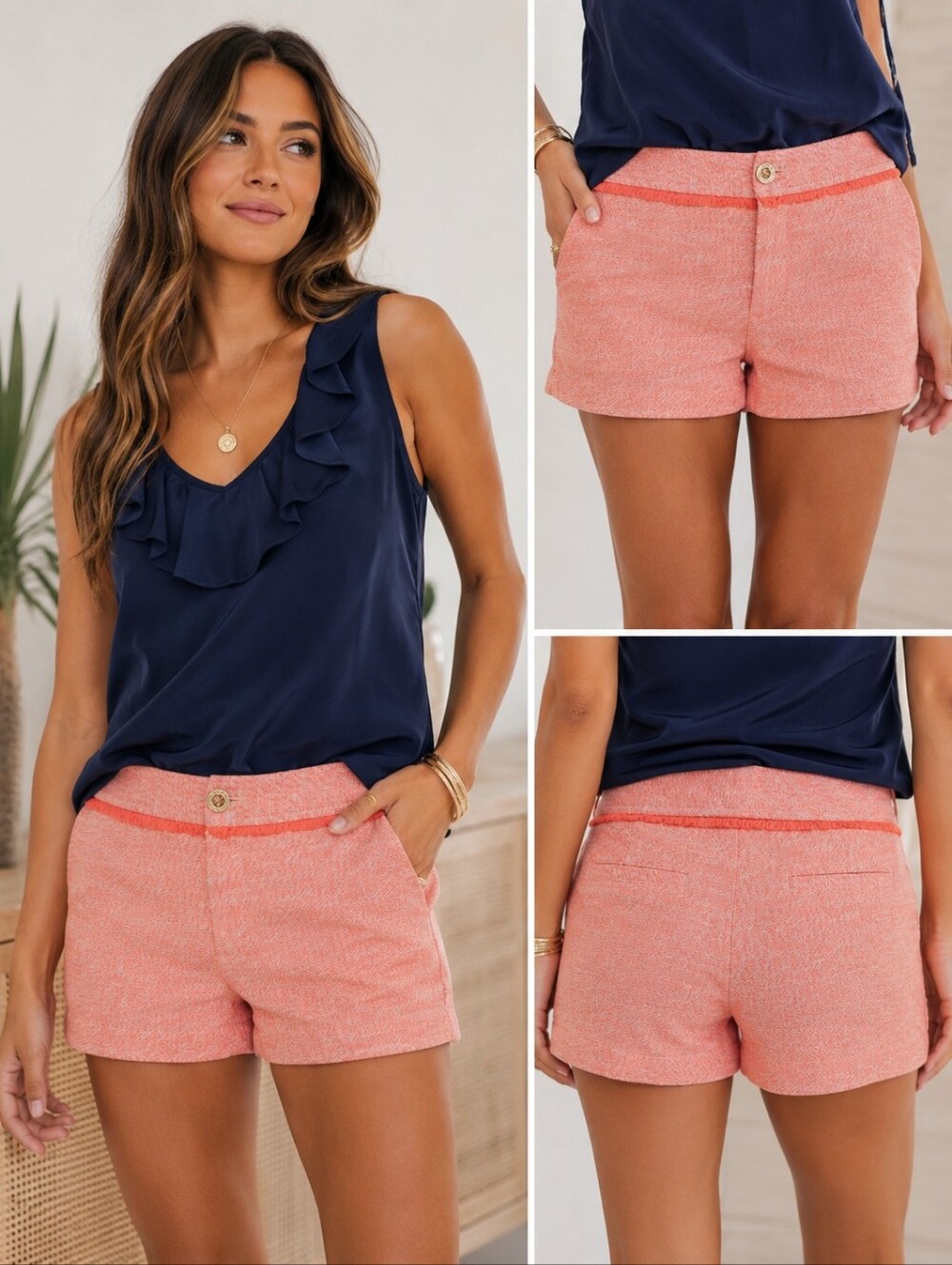 LILLY PULITZER 3" Walsh Textured Shorts In Coral/white. Fringe Detail. Size 4